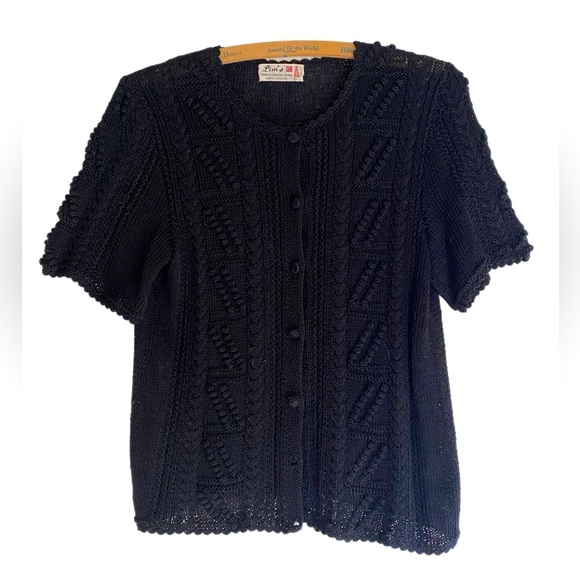 Vintage Doen Style Vintage Crochet Black Knit Sweater size Large Cotton - Picture 1 of 7